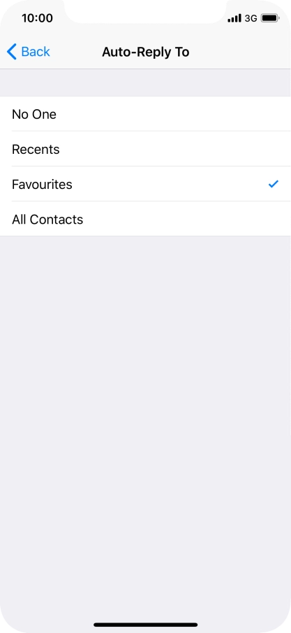 Press the required setting to select which contacts should automatically be notified that Do Not Disturb While Driving is turned on.
