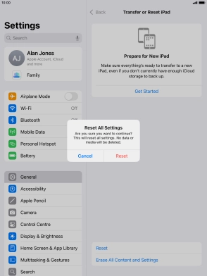 Press Reset. Wait a moment while the factory default settings are restored. Follow the instructions on the screen to set up your tablet and prepare it for use. Press Reset. Wait a moment while the factory default settings are restored. Follow the instructions on the screen to set up your tablet and prepare it for use.