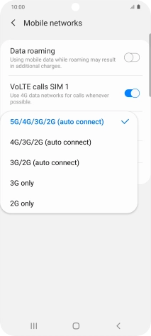Press the required network mode.