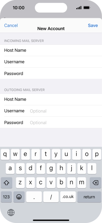 Press Username and key in the username for your email account. Please note that if you're using Vodafone's outgoing server, leave the username field empty.