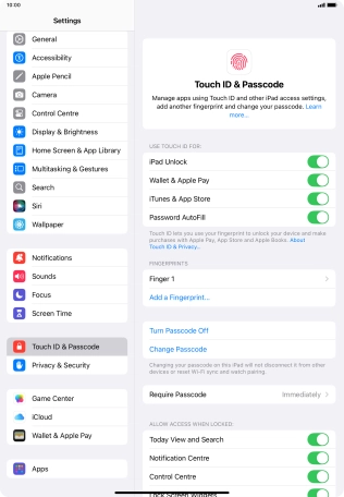 Press the indicators next to the required settings to turn them on or off.