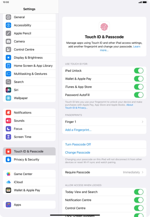 Press the indicators next to the required settings to turn them on or off.