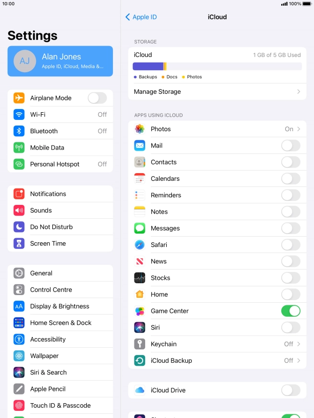 Press iCloud Backup.