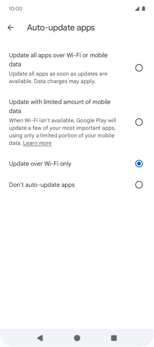 To turn on automatic update of apps using mobile network, press Update all apps over Wi-Fi or mobile data.
