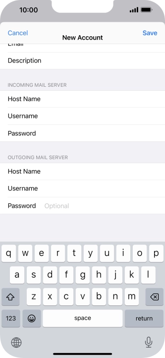 Press Password and key in the password for your email account. Please note that if you're using Vodafone's outgoing server, leave the password field empty.