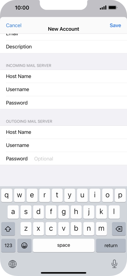 Press Password and key in the password for your email account. Please note that if you're using Vodafone's outgoing server, leave the password field empty.