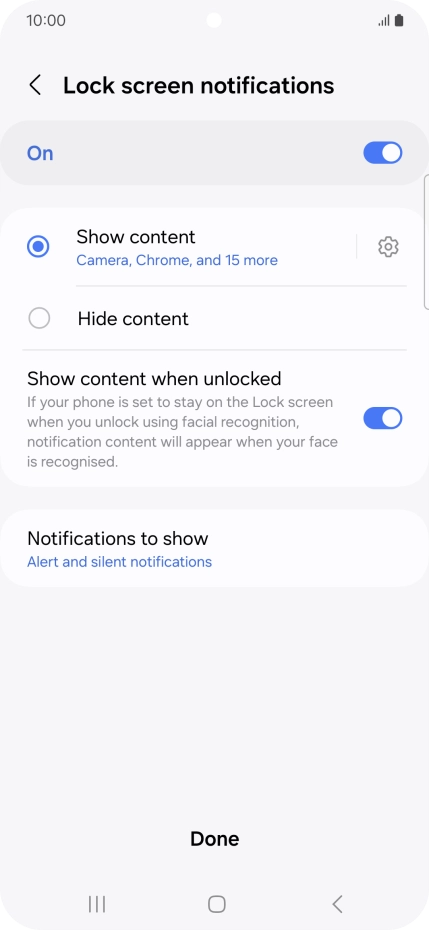 Press the required settings to turn them on or off.