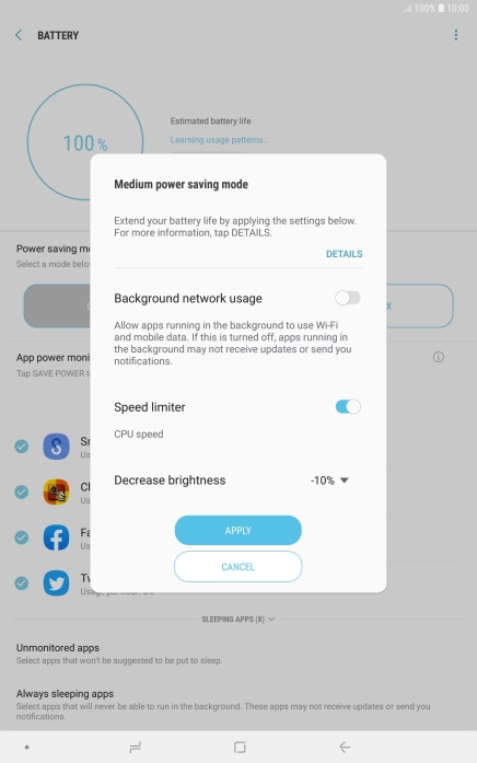Press APPLY to turn on the function.