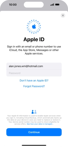 Press Password and key in the password for your Apple ID.
