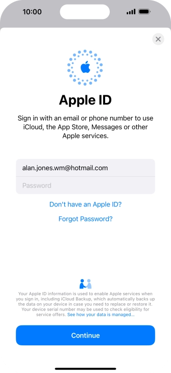 Press Password and key in the password for your Apple ID.