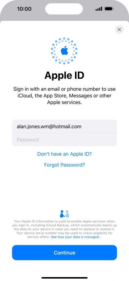 Press Password and key in the password for your Apple ID.