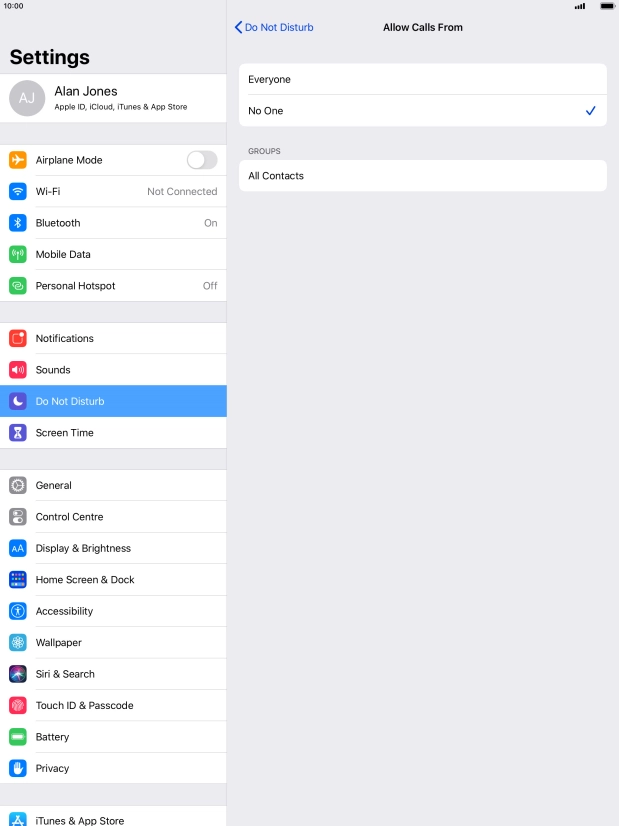 Press the required setting to select which contacts can call you even though Do Not Disturb is turned on.
