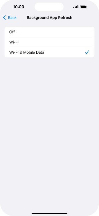 To turn off background refresh of apps, press Off.