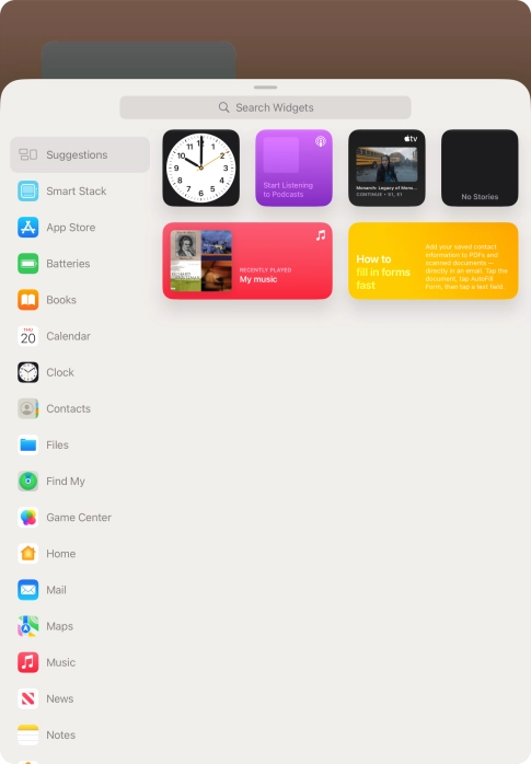 Press the required widget.