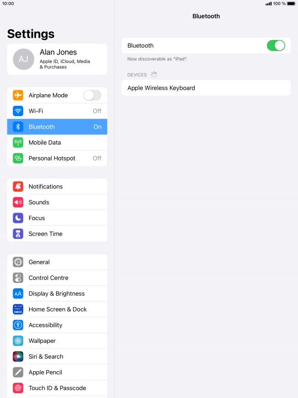 Press the required Bluetooth device and follow the instructions on the screen to pair the device with your tablet. Press the required Bluetooth device and follow the instructions on the screen to pair the device with your tablet.