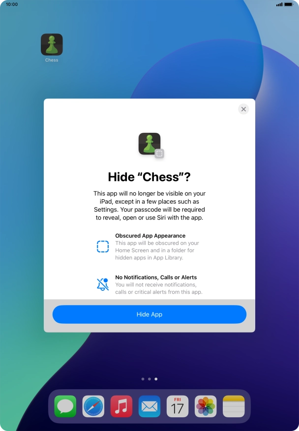 Press Hide App. Press Hide App.