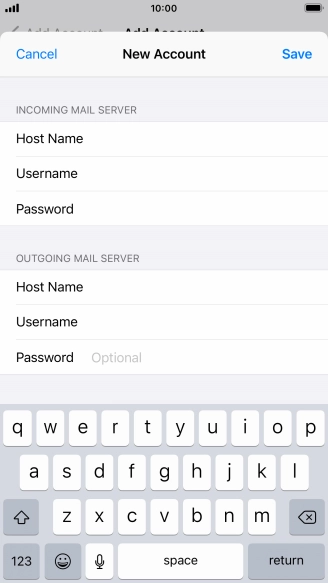 Press Password and key in the password for your email account. Please note that if you're using Vodafone's outgoing server, leave the password field empty.