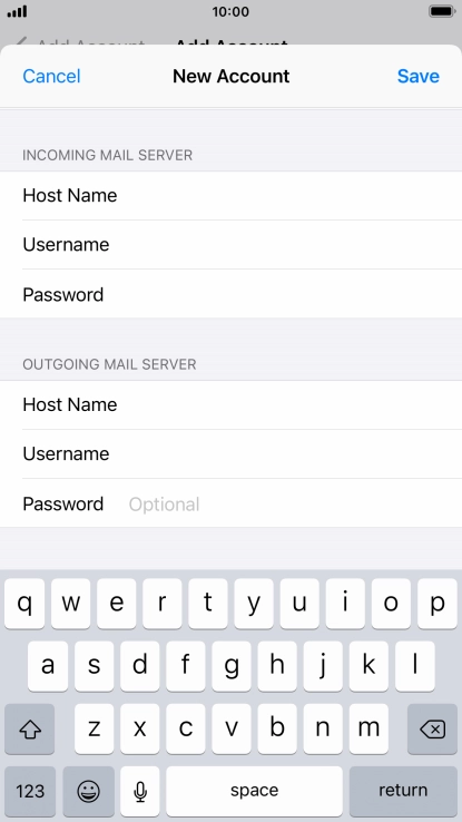 Press Password and key in the password for your email account. Please note that if you're using Vodafone's outgoing server, leave the password field empty.