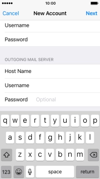 Press Password and key in the password for your email account. Please note that if you're using Vodafone's outgoing server, leave the password field empty.