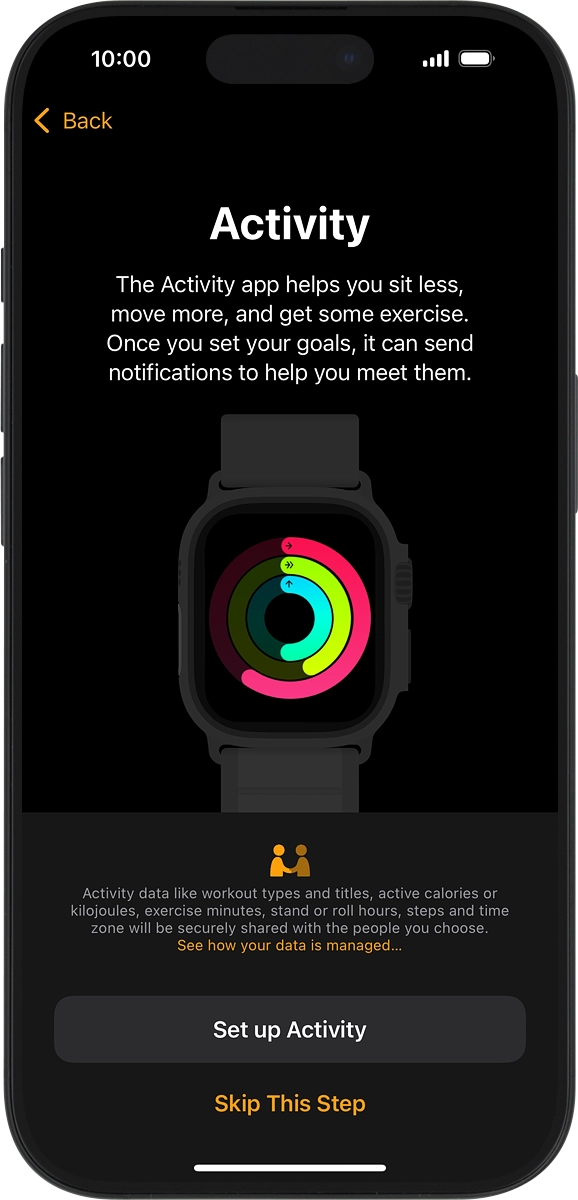 On your phone: Follow the instructions on the screen to select the required activity settings or press Skip This Step.
