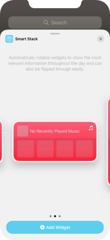 Slide your finger right or left on the screen to select the required widget size.