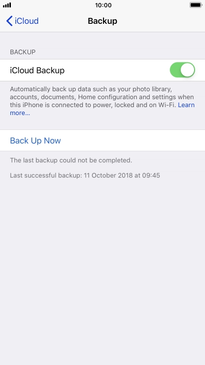 Press Back Up Now and wait while the phone memory is backed up.