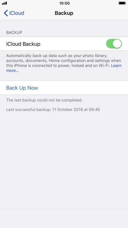 Press Back Up Now and wait while the phone memory is backed up.