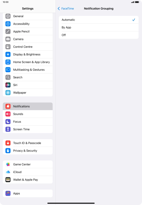 Press the required setting.