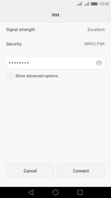 Key in the password for the Wi-Fi network and press Connect.