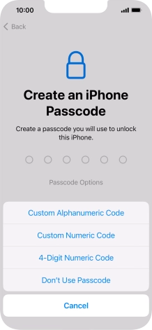 Follow the instructions on the screen to turn on use of phone lock code or press Don't Use Passcode.