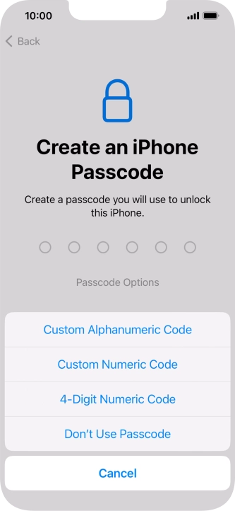 Follow the instructions on the screen to turn on use of phone lock code or press Don't Use Passcode.