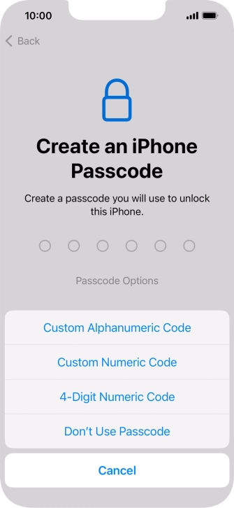 Follow the instructions on the screen to turn on use of phone lock code or press Don't Use Passcode.