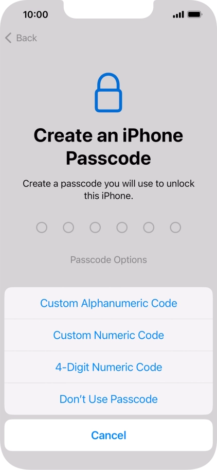 Follow the instructions on the screen to turn on use of phone lock code or press Don't Use Passcode.