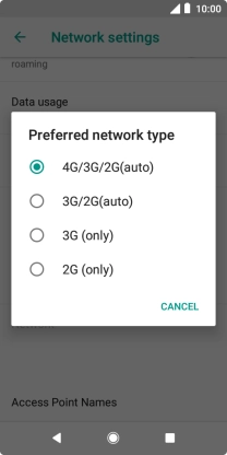 Press the required network mode.