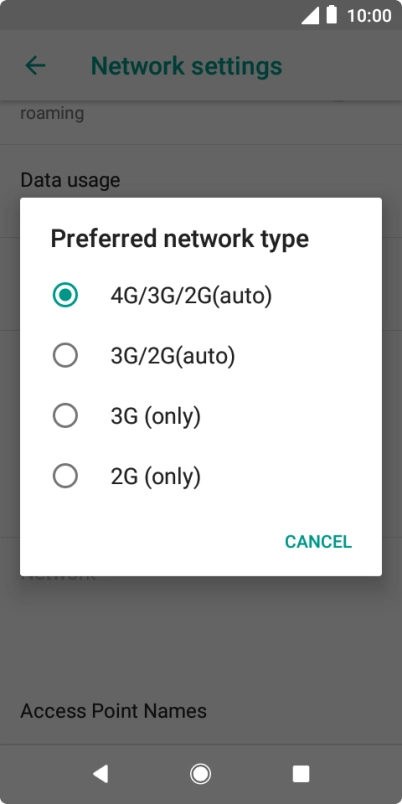 Press the required network mode.