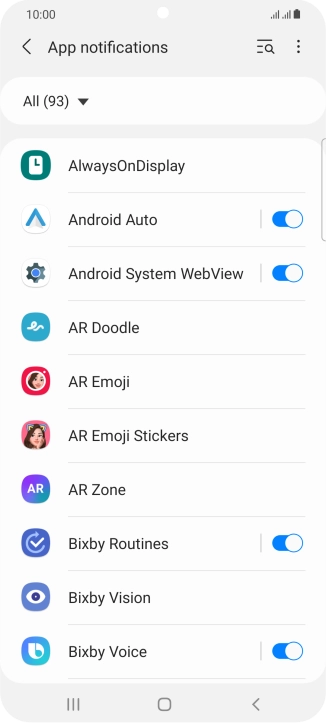 Press the indicators next to the required apps to turn the function on or off.