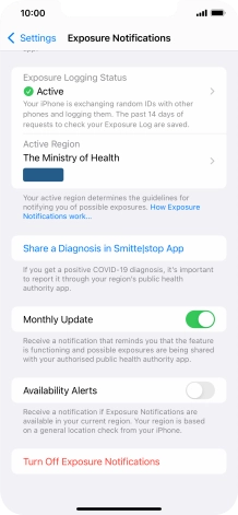 Press Turn Off Exposure Notifications.