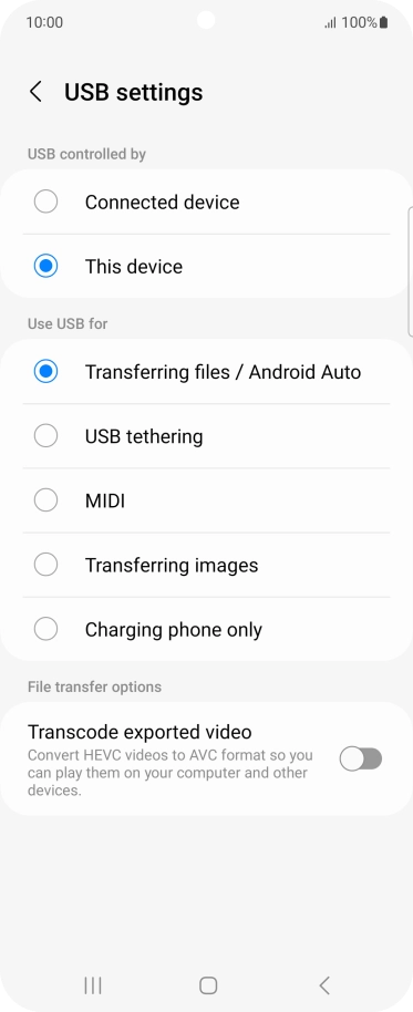 Press Transferring files / Android Auto. Press Transferring files / Android Auto.