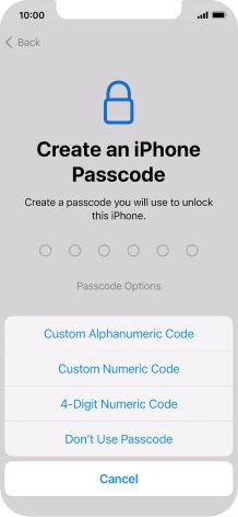 Follow the instructions on the screen to turn on use of phone lock code or press Don't Use Passcode.