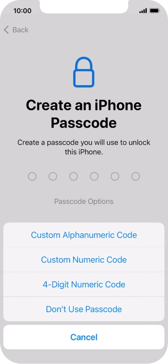Follow the instructions on the screen to turn on use of phone lock code or press Don't Use Passcode.