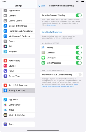 Press the indicators next to the required applications to turn the function on or off.