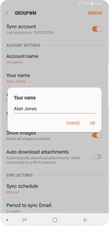Key in the required sender name and press OK.