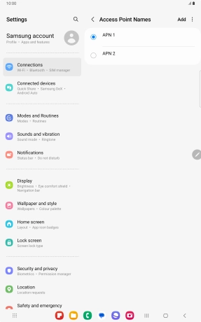 Press the field next to the data connection to activate it.