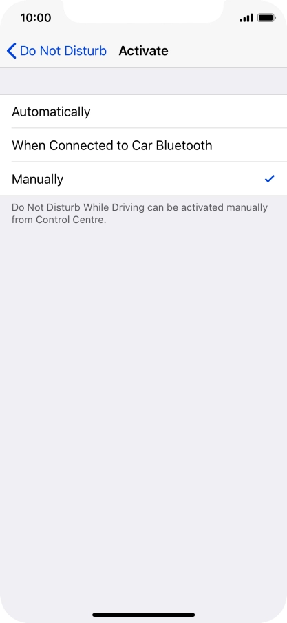 Press the required setting.