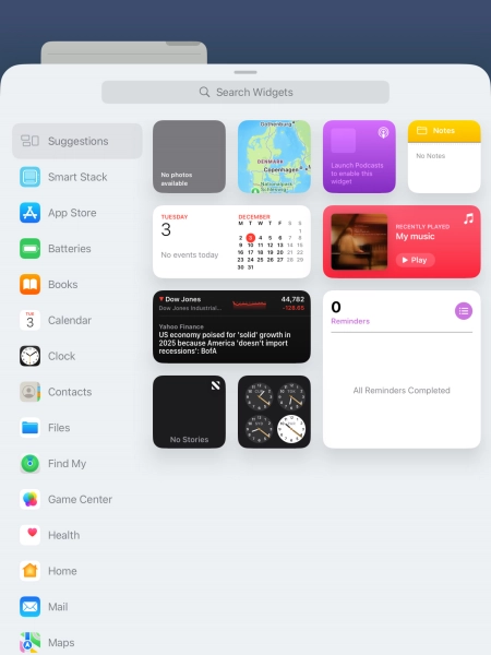 Press the required widget.