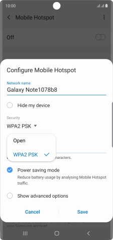 Press WPA2 PSK to password protect your Wi-Fi hotspot.