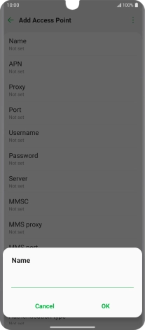 Key in Vodafone Internet and press OK.