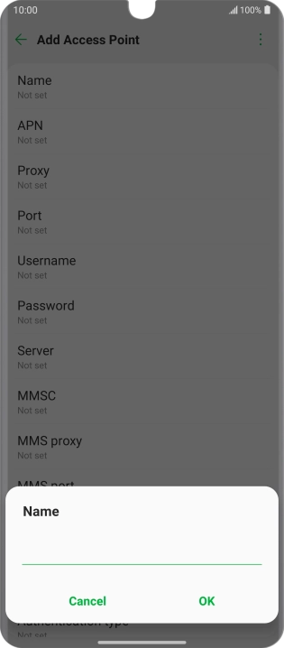 Key in Vodafone Internet and press OK.