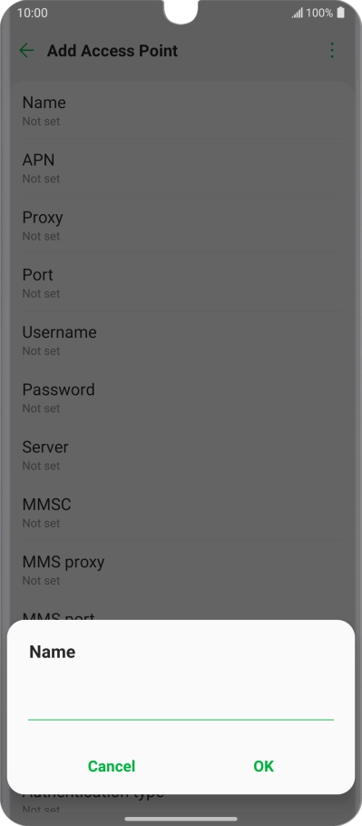 Key in Vodafone Internet and press OK.