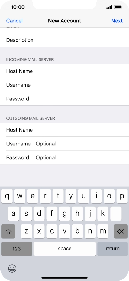 Press Username and key in the username for your email account. Please note that if you're using Vodafone's outgoing server, leave the username field empty.